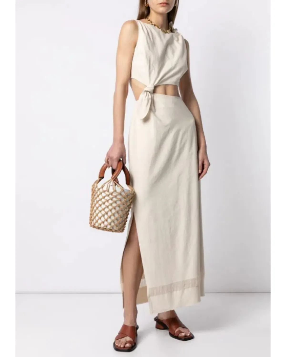 Sir The Label Marne Knot Dress Beige Size AU 6 - Image 3