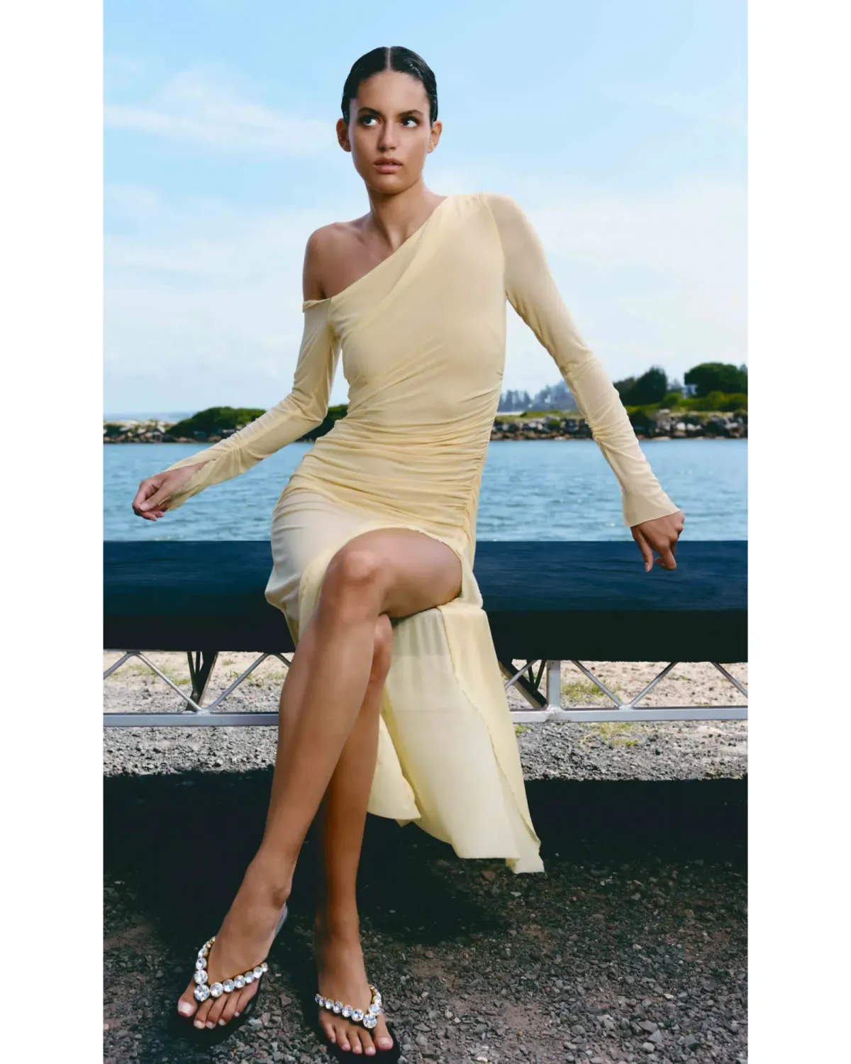 Bec & Bridge Fae Asym Long Sleeve Dress in Butter Yellow Size AU 10 - Image 4