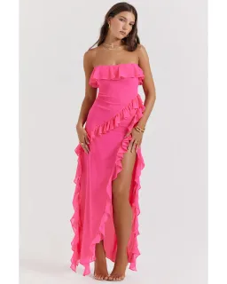 House Of CB Sarina Ruffle Maxi Dress Fuchsia Size AU 8 for rent on The Volte - image 2