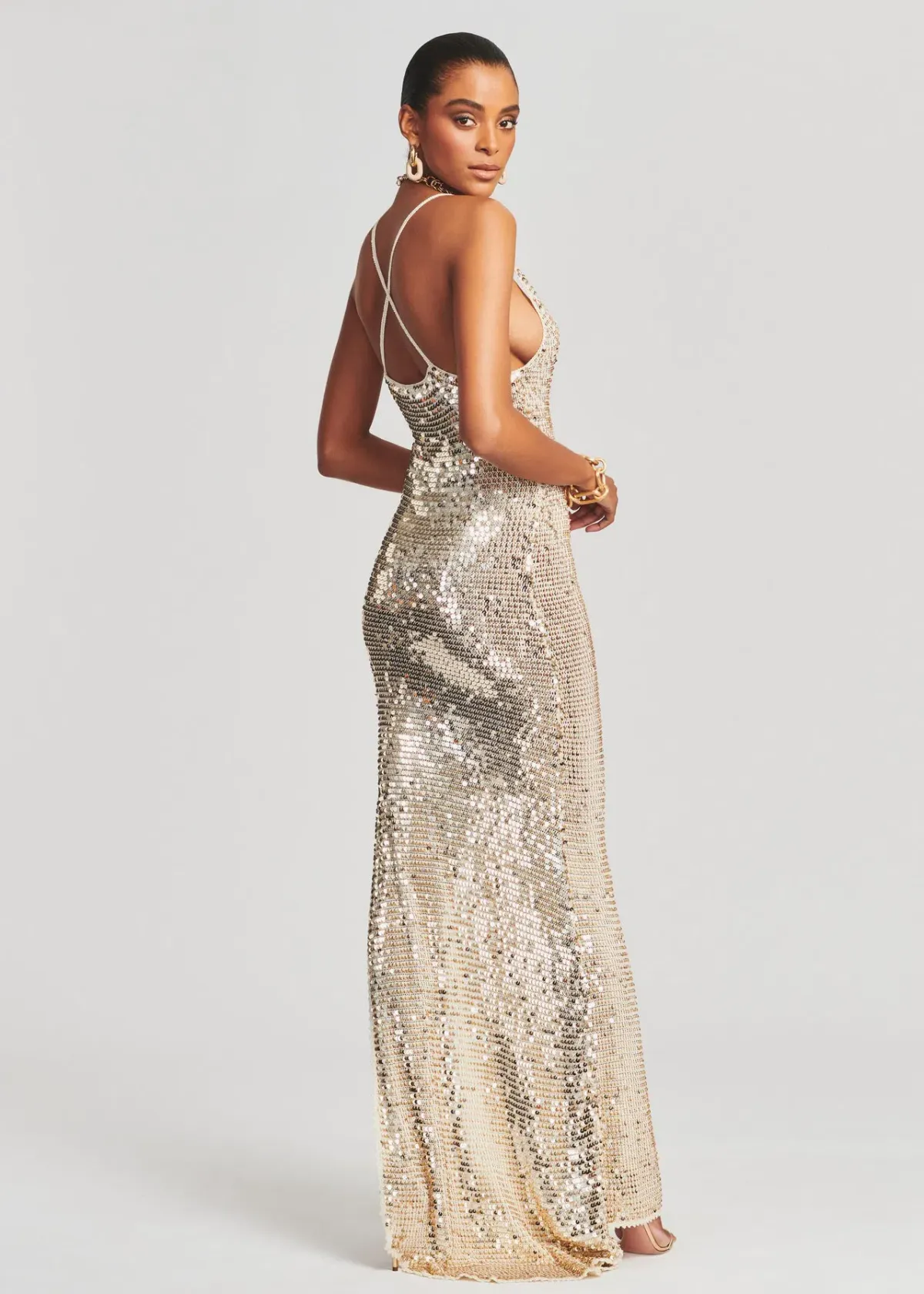 Retrofete Marie Sequin Crochet Dress Ivory Gold Sequin Size XS/S - Image 3