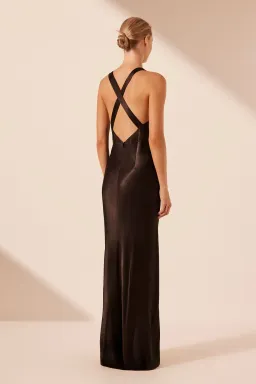 Shona Joy La Lune Plunged Cross Back Maxi Dress in Black Size 6 for rent on The Volte - image 2
