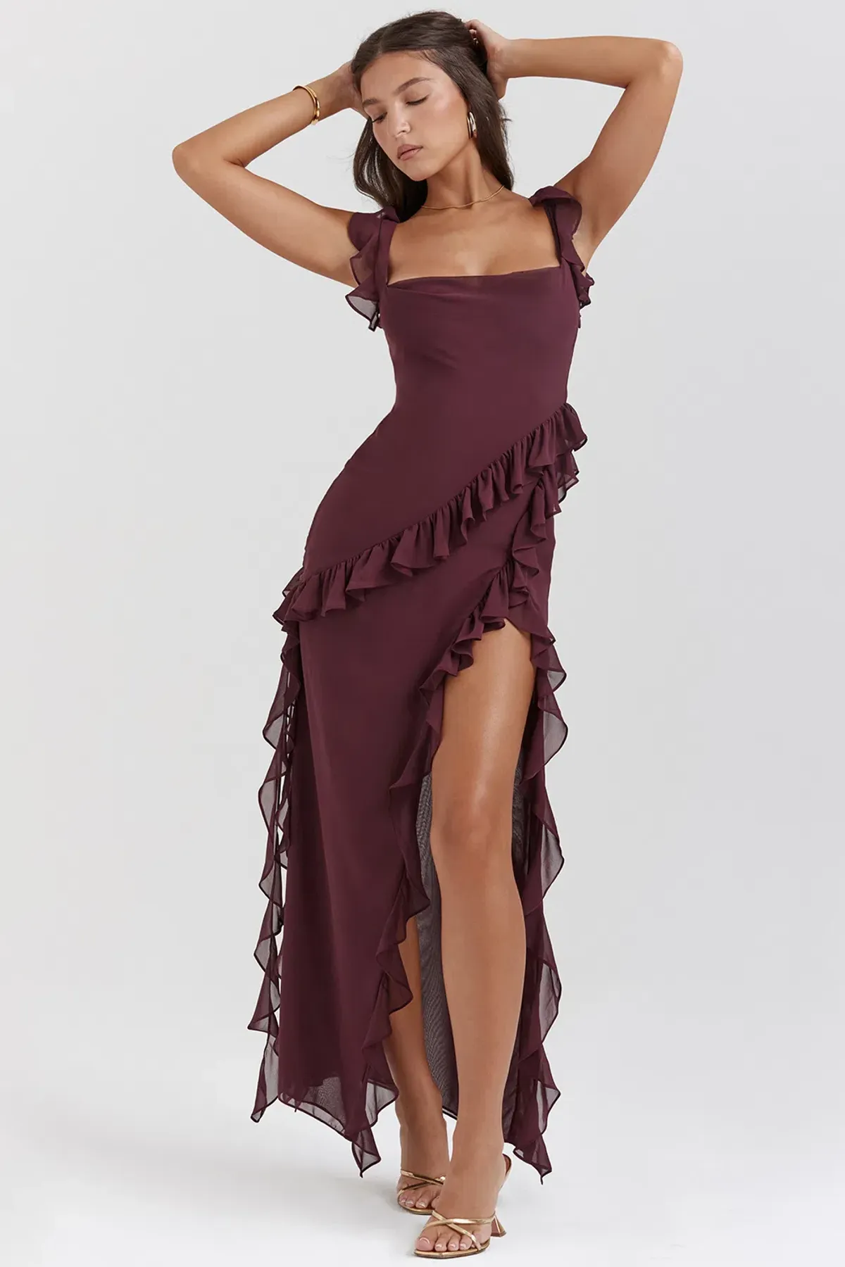 House of CB Ariela Ruffle Maxi Dress Mulberry Size XS / AU 6 - Image 2