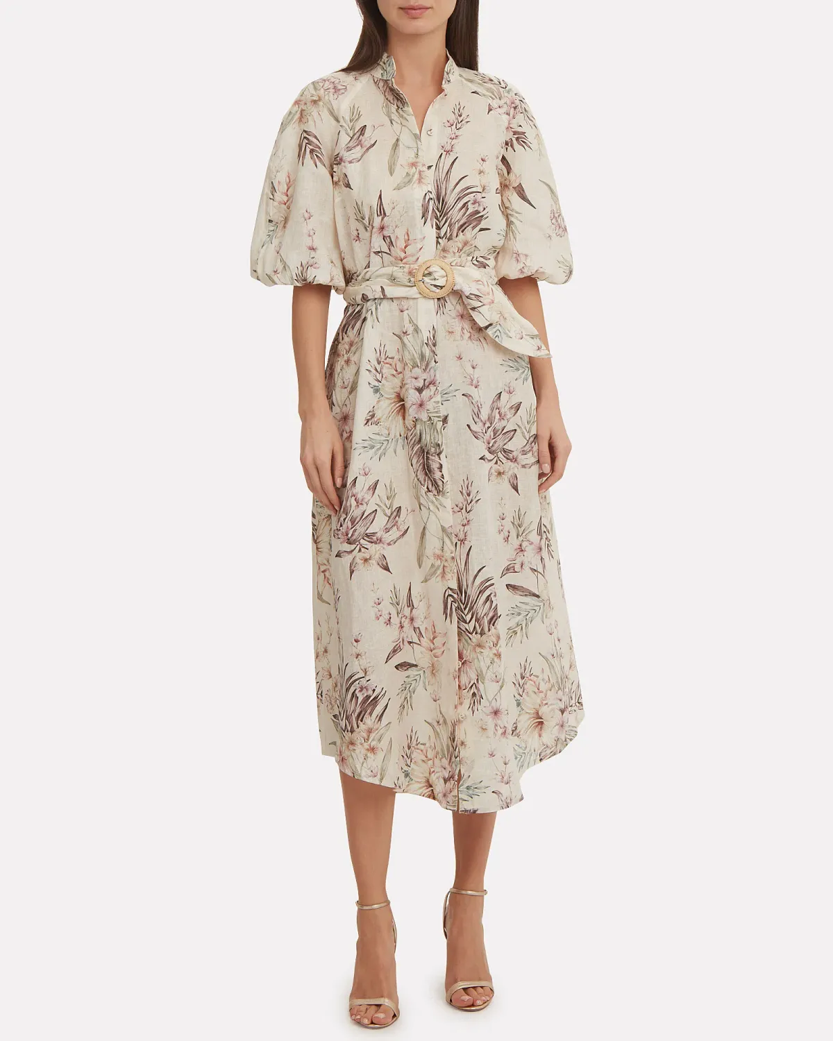 Zimmermann Wayfarer Puff Sleeve Linen Day Tea Shirt Dress Cream Floral Size 2 / AU 12 - Image 1