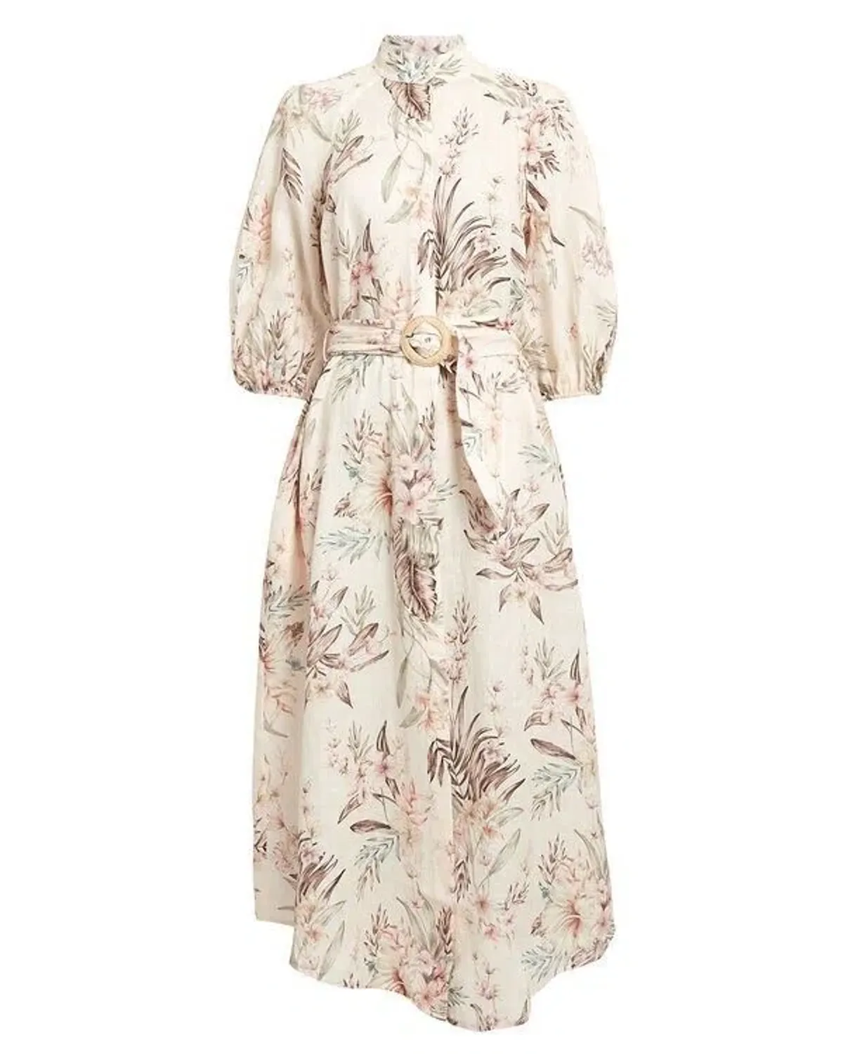 Zimmermann Wayfarer Puff Sleeve Linen Day Tea Shirt Dress Cream Floral Size 2 / AU 12 - Image 7