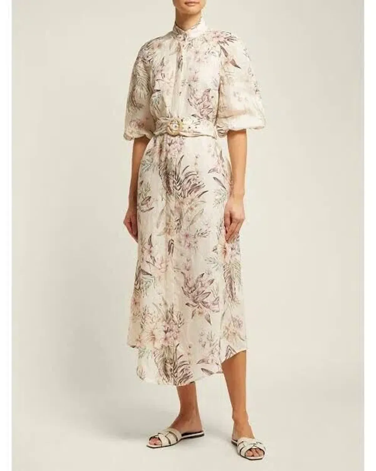 Zimmermann Wayfarer Puff Sleeve Linen Day Tea Shirt Dress Cream Floral Size 2 / AU 12 - Image 6