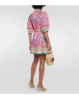 Zimmermann Ginger Buttoned Mini Dress in Pink Multi Size 1 / AU 10 for rent on The Volte - image 2