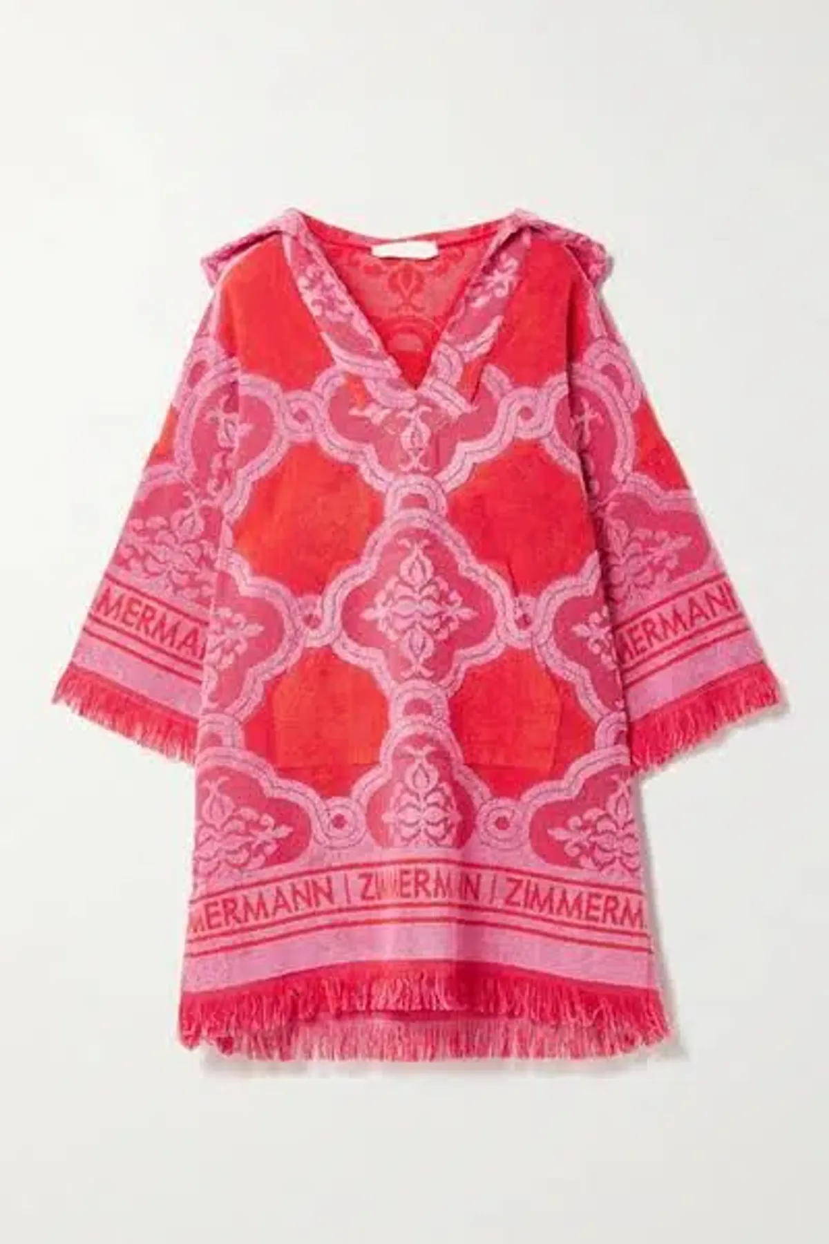 Zimmermann Poppy Fringed Terry Towel Mini Dress Red Pink Size 1 / AU 10 - Image 8