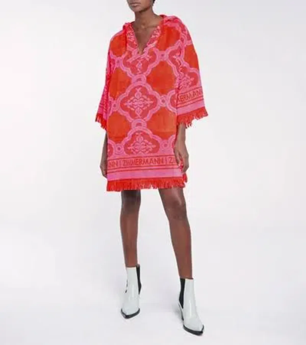 Zimmermann Poppy Fringed Terry Towel Mini Dress Red Pink Size 1 / AU 10 - Image 7