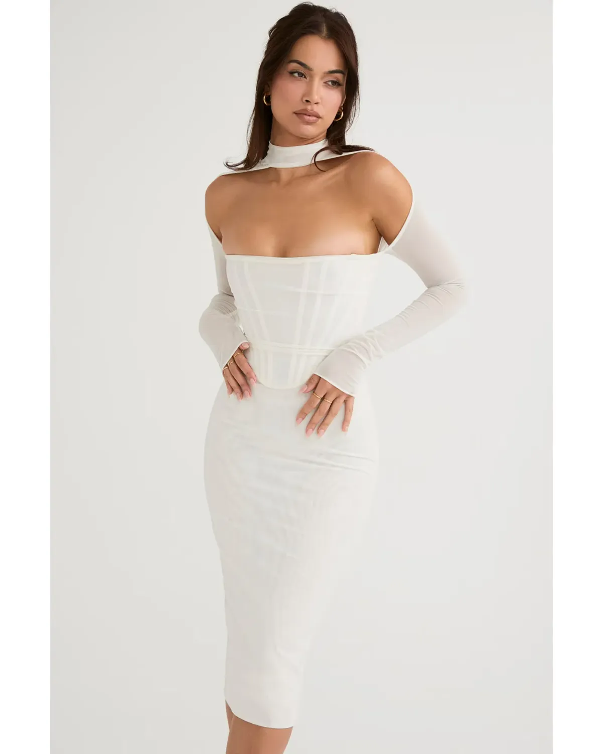 House of CB Milarose Midi Dress White Size AU 8 - Image 2