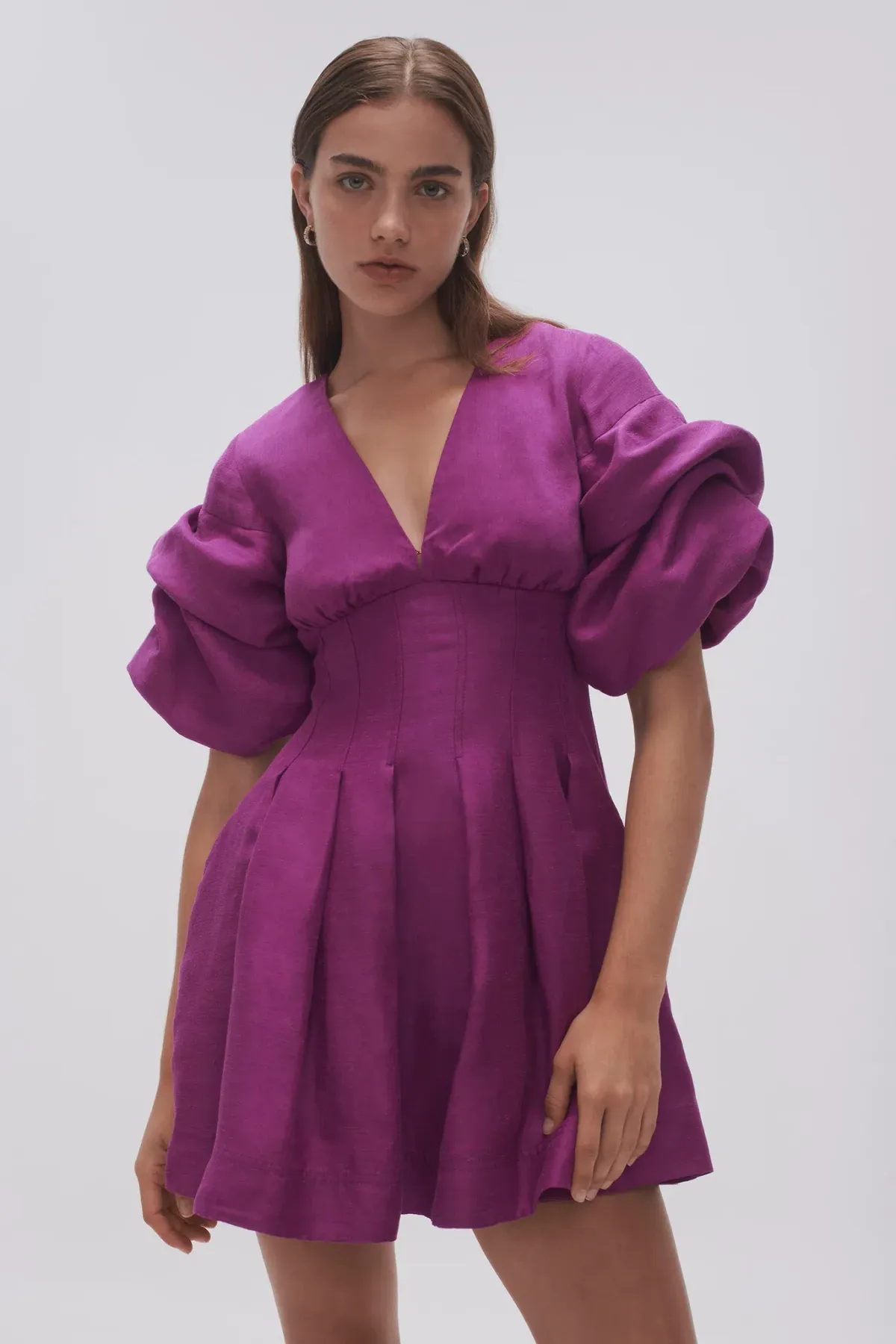 Aje Adelie Puff Sleeve Mini Dress Plum Purple Size 12 - Image 2
