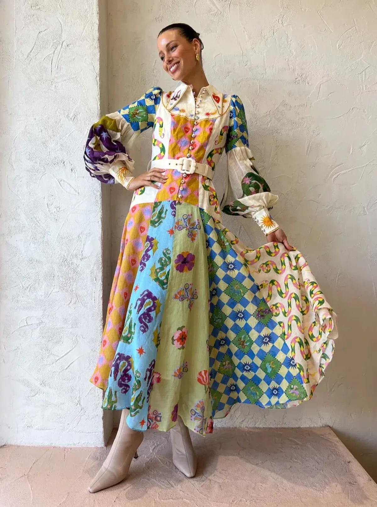 Alemais Lou Balloon Sleeve Shirtdress Multi Size 8 - Image 1