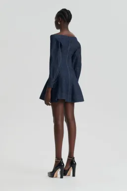 Scanlan Theodore Denim Skater Off Shoulder Mini Dress Indigo Size 8 for rent on The Volte - image 3