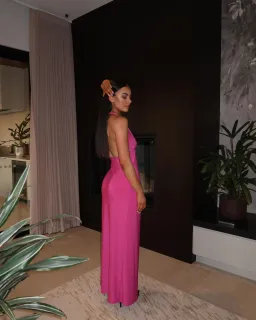 With Harper Lu Halter Maxi Dress in Fuchsia Size XS (AU 6) for rent on The Volte - image 5
