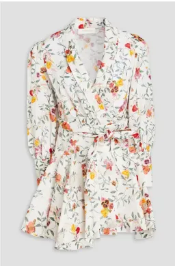 Zimmerman Pleated Linen Mini Wrap Dress Floral Print Size 1 / AU 10 for rent on The Volte - image 3