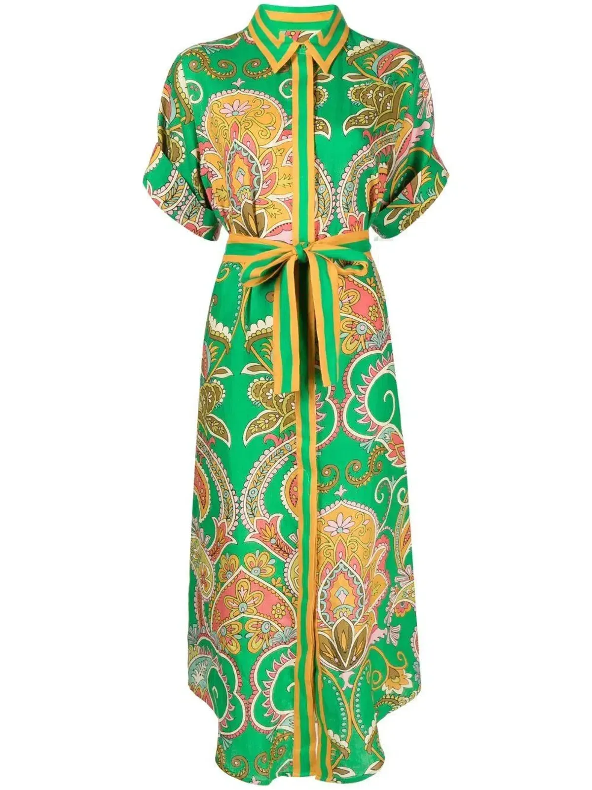 Alemais Marion Shirt Midi Dress Green Multi Size AU 12 - Image 4