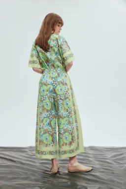 Alemais Velma Oversized Linen Shirt and Pants Set Green Floral Size AU 16 for rent on The Volte - image 4