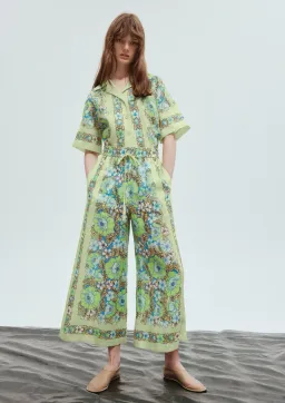 Alemais Velma Oversized Linen Shirt and Pants Set Green Floral Size AU 16 for rent on The Volte - image 1