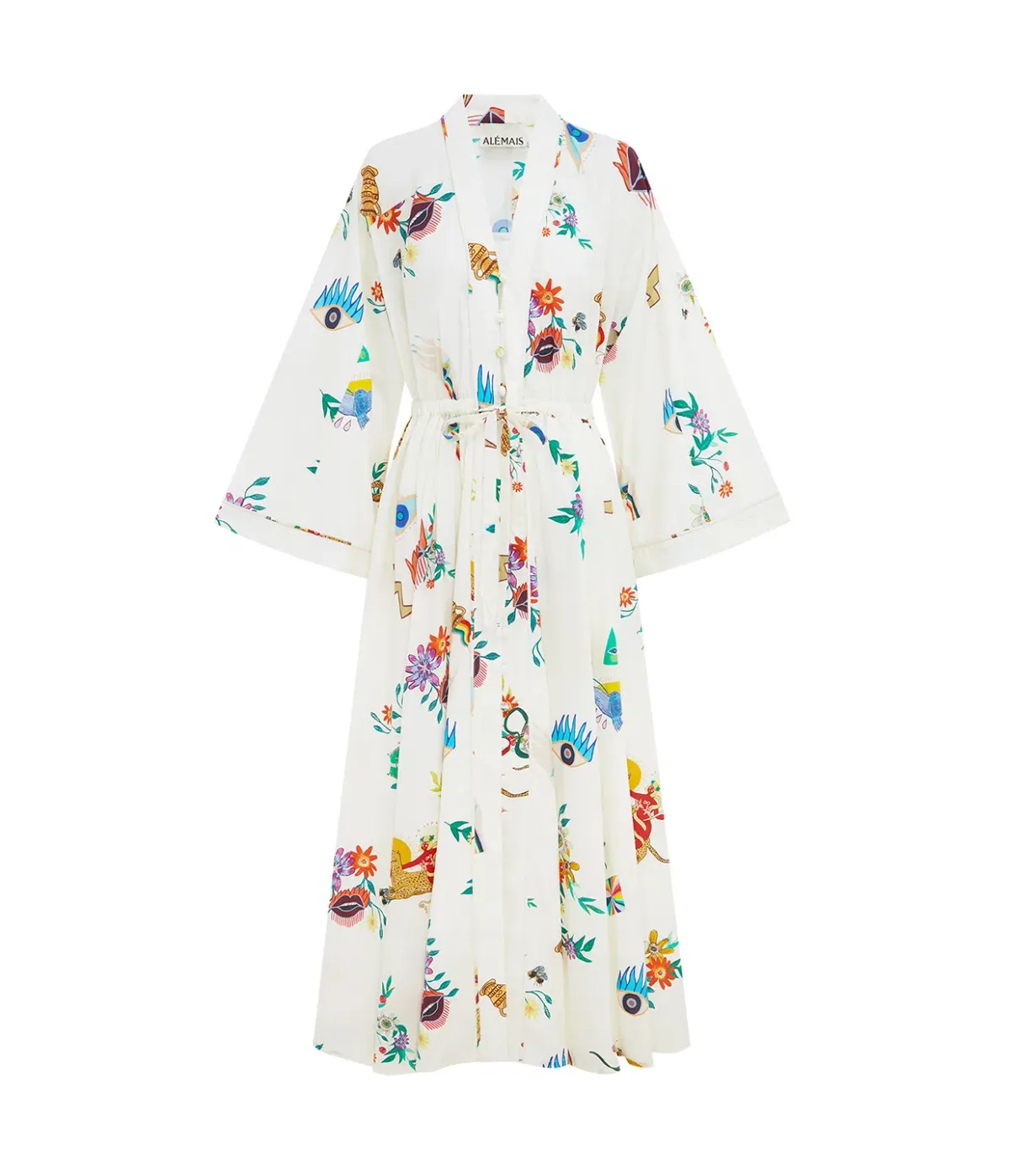 Alemais Meagan Cotton Poplin Kaftan Dress Cream Multi Size 12 - Image 6