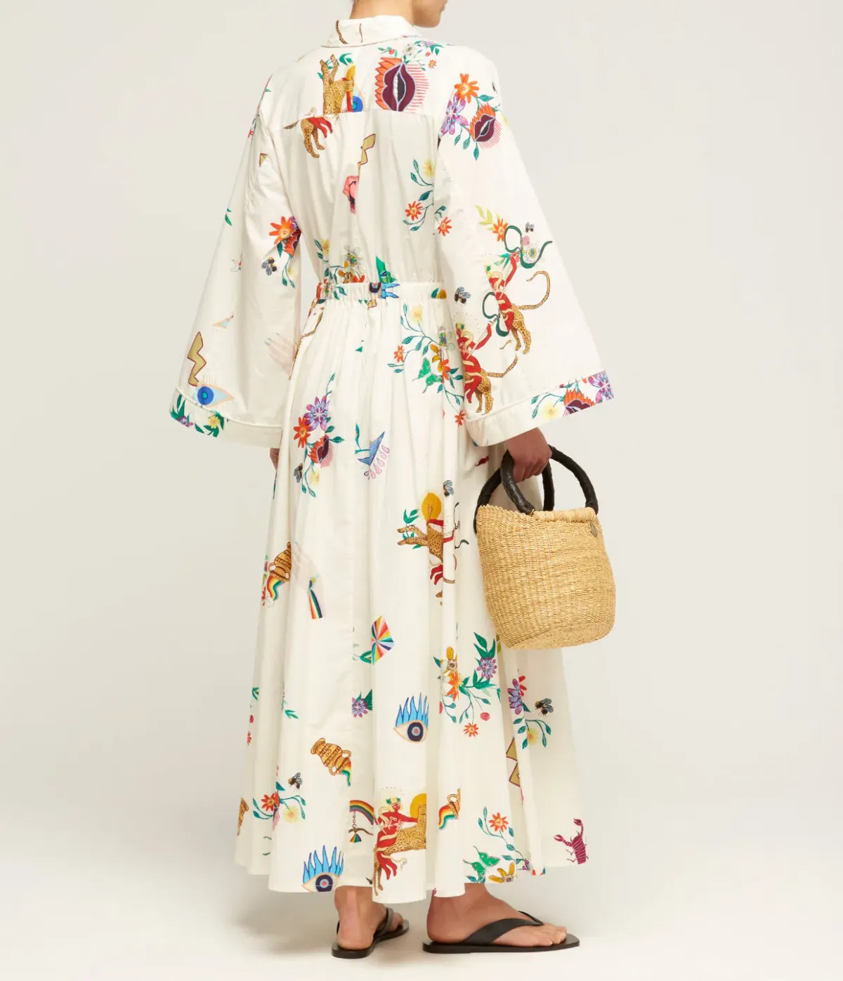 Alemais Meagan Cotton Poplin Kaftan Dress Cream Multi Size 12 - Image 3