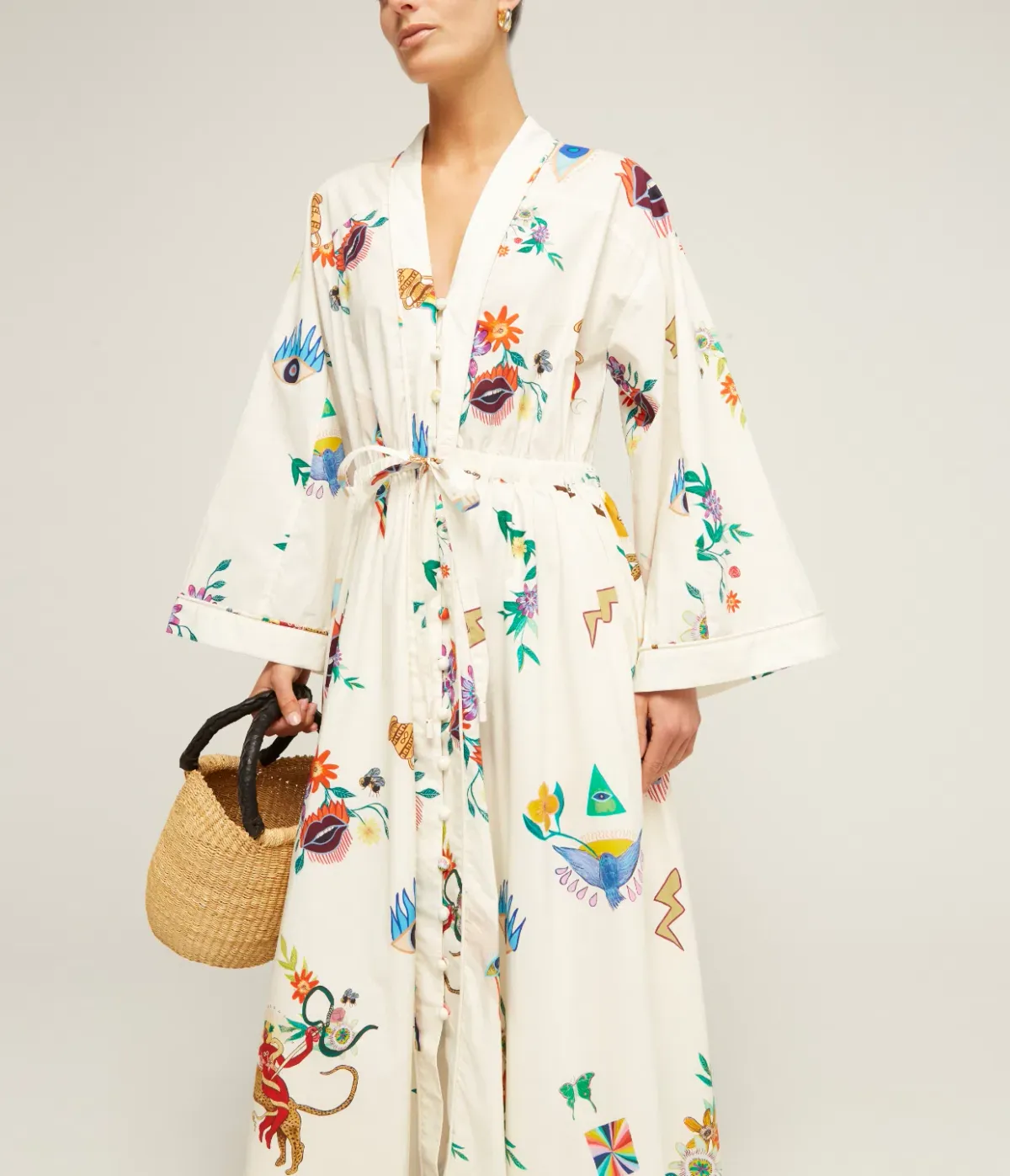 Alemais Meagan Cotton Poplin Kaftan Dress Cream Multi Size 14 - Image 2