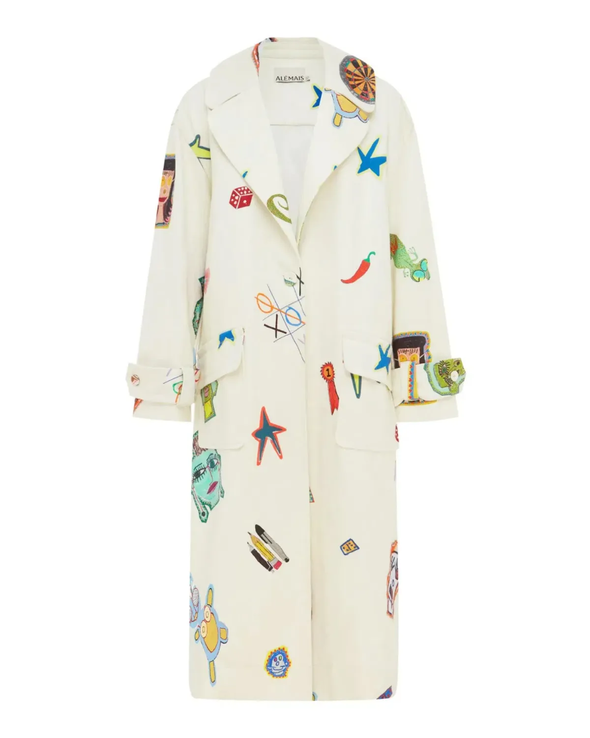 Alemais Checkers Coat Cream Print Size AU 16 - Image 6
