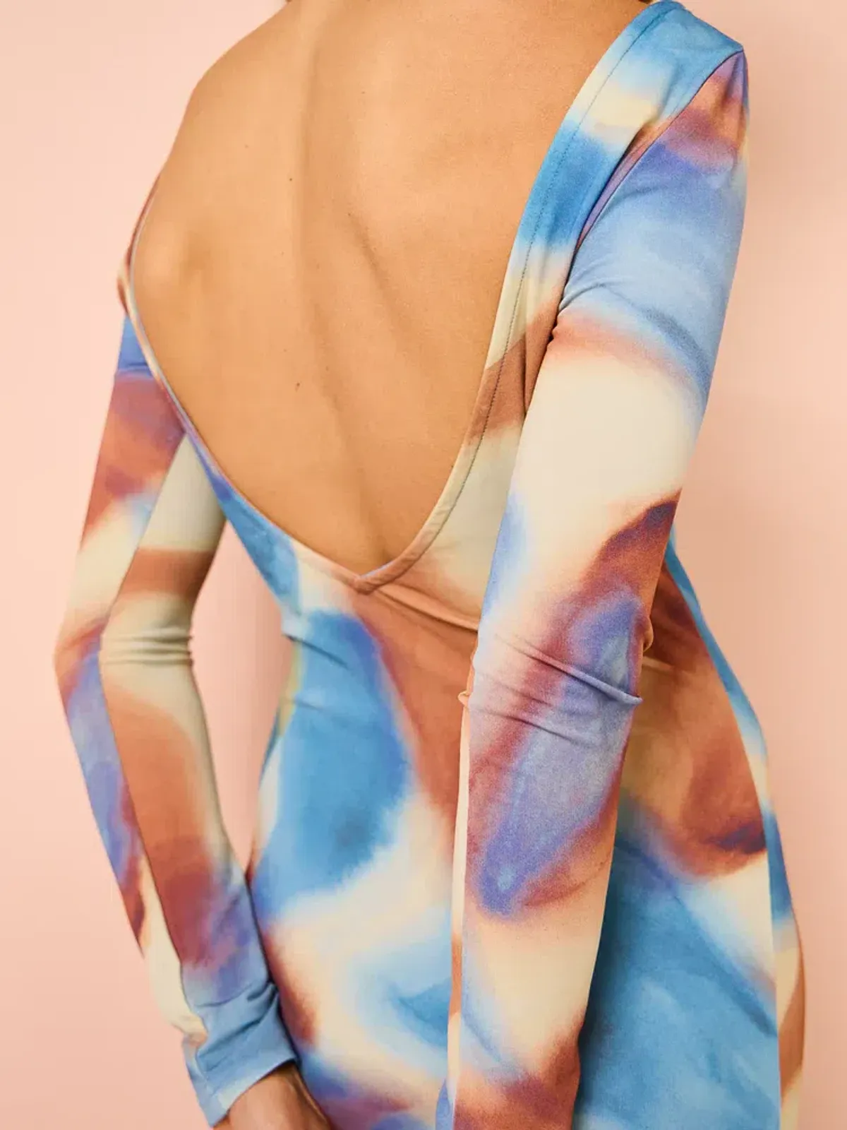 Issy Long Sleeve Maxi Dress In Blue Marble Size 8 - Image 3