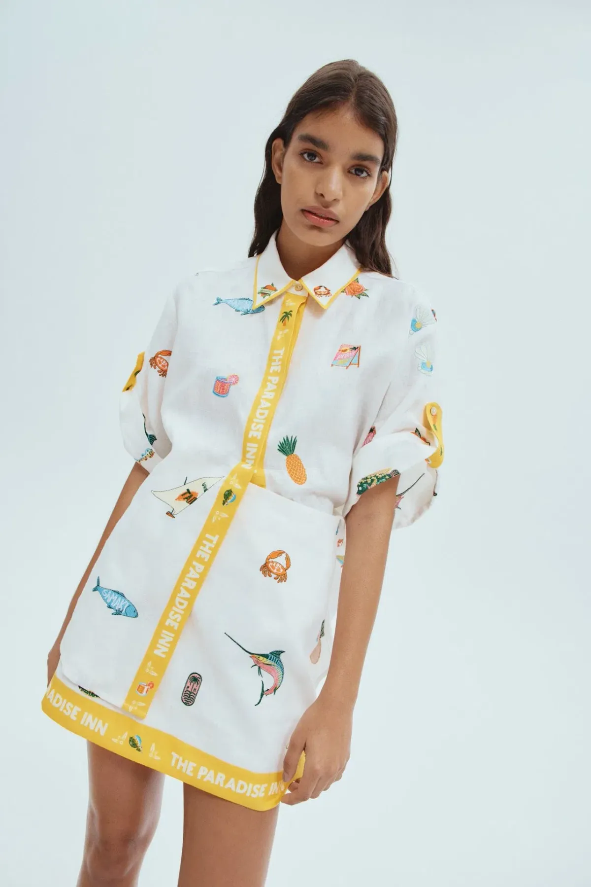 Alemais Blue Marlin Embroidered Shirt and Skirt Set Cream Multi Size 14 - Image 2