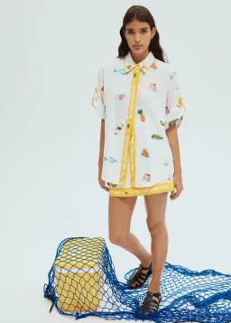 Alemais Blue Marlin Embroidered Shirt and Skirt Set Cream Multi Size 16 for rent on The Volte - image 4