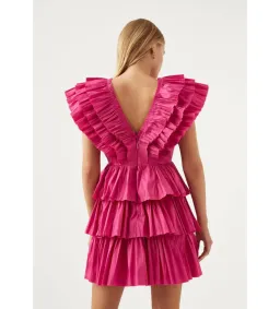 Aje Rhythmic Frilled Mini Dress Fuchsia Size 10 for rent on The Volte - image 4