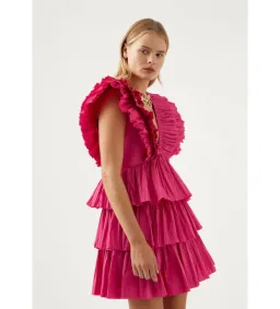 Aje Rhythmic Frilled Mini Dress Fuchsia Size 10 for rent on The Volte - image 3