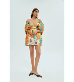 Alemais Piato Sculpt Mini Dress Marigold Multi Floral Size 14 for rent on The Volte - image 1