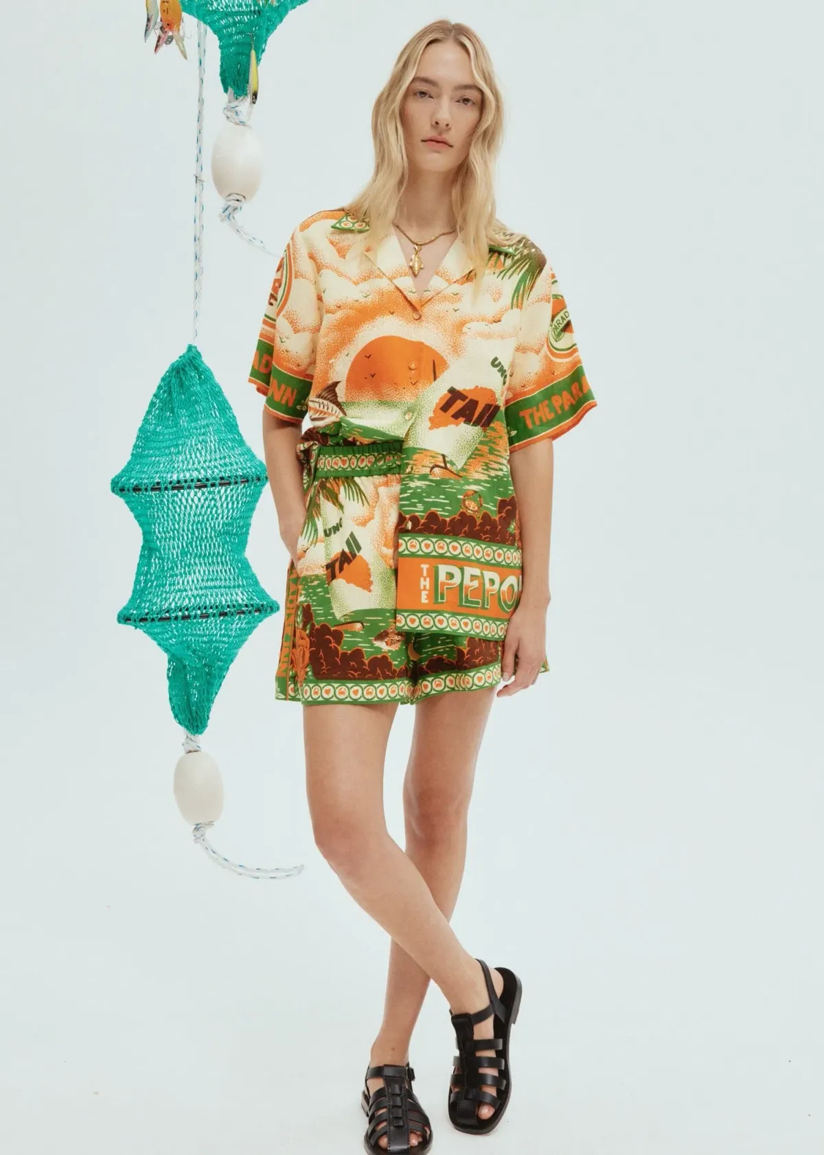 Alemais Bungalow Oversized Linen Shirt and Short Set Multi Print Size 16 - Image 1