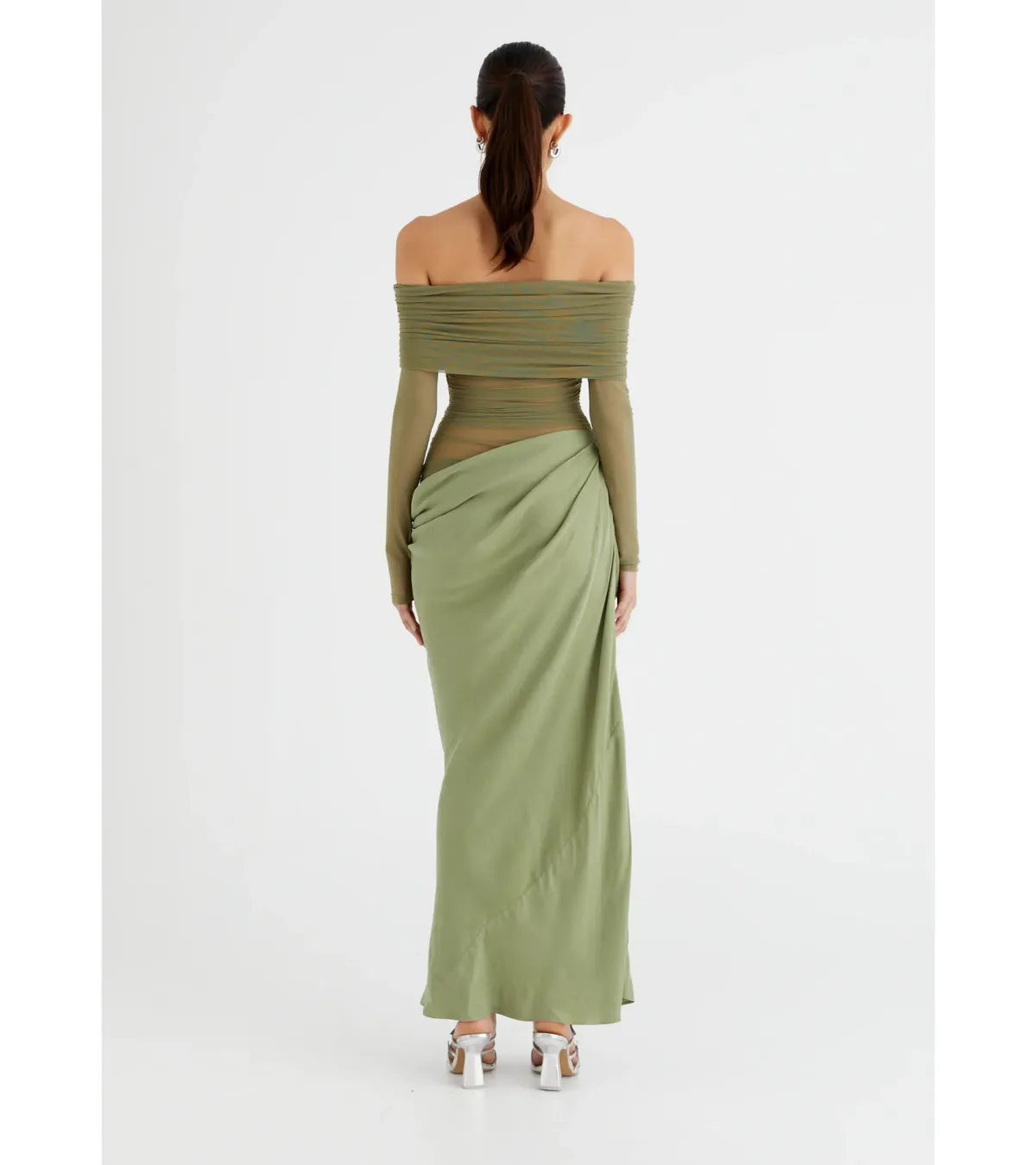 Benni Yasmin Off Shoulder Maxi Dress in Pistachio Size 8 - Image 2