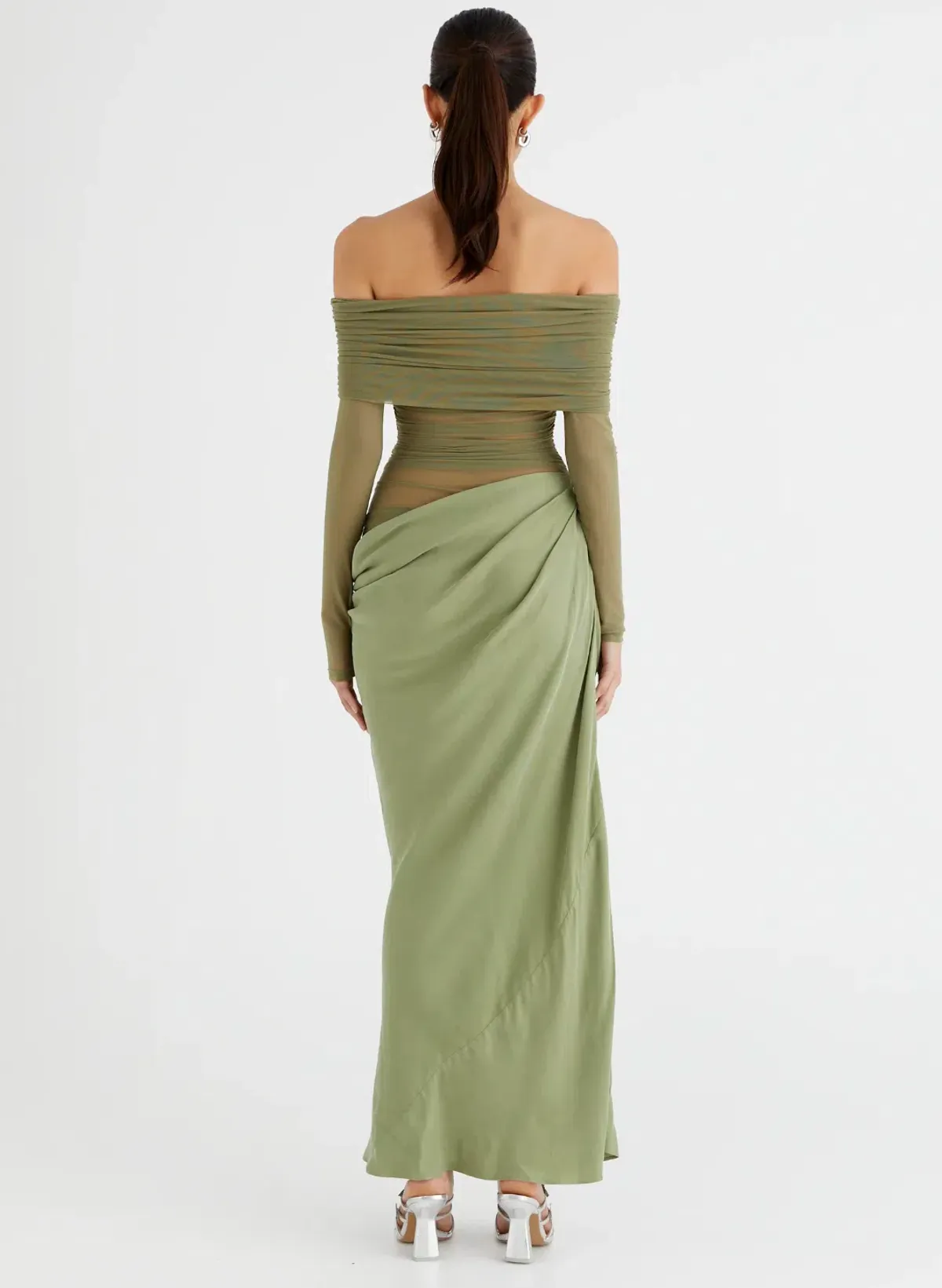 Benni Yasmin Off Shoulder Maxi Dress Pistachio Green Size 10 - Image 4