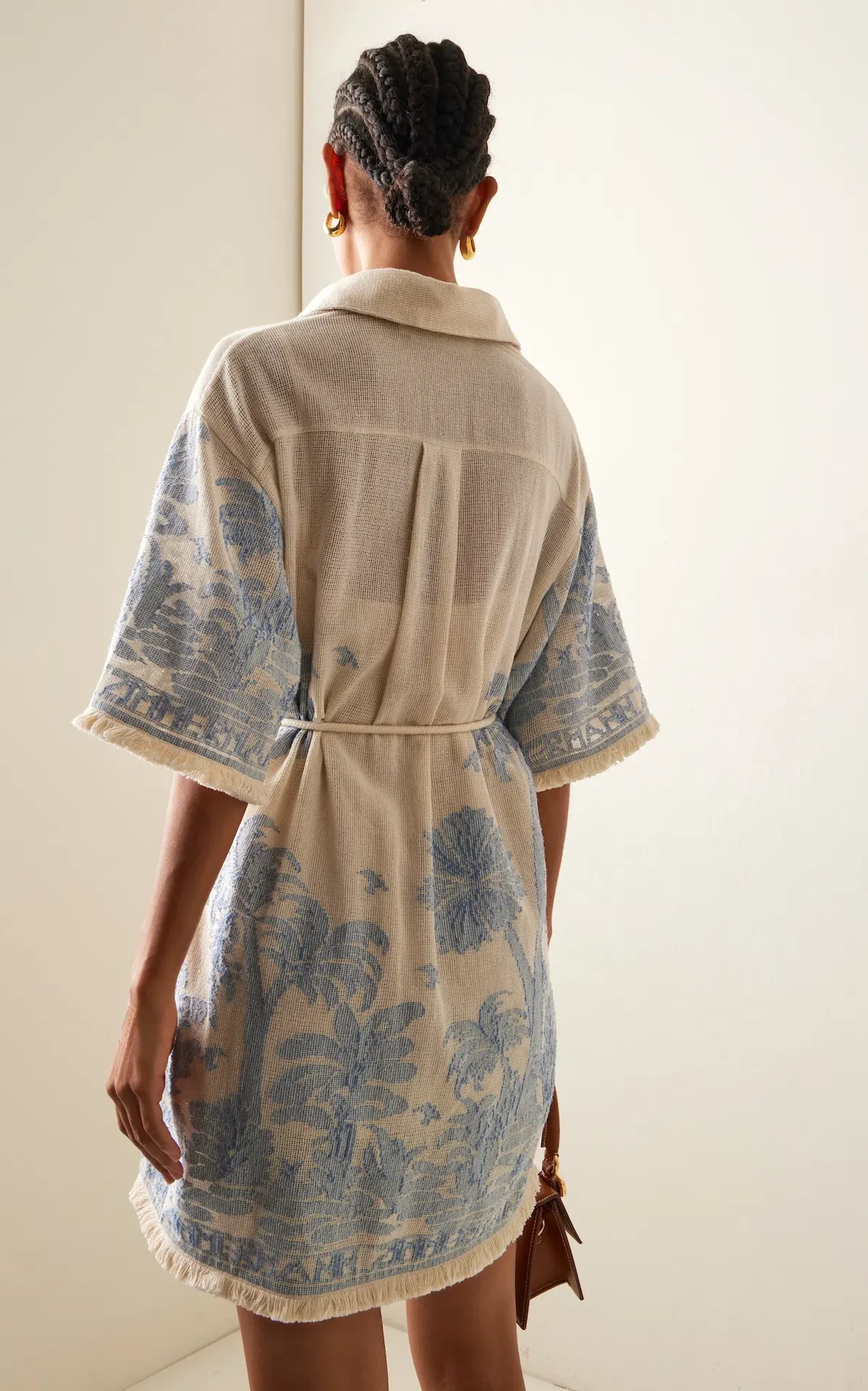 Zimmermann Ottie Palm Mini Shirt Dress Cream/Blue Size 0 / AU 8 - Image 2