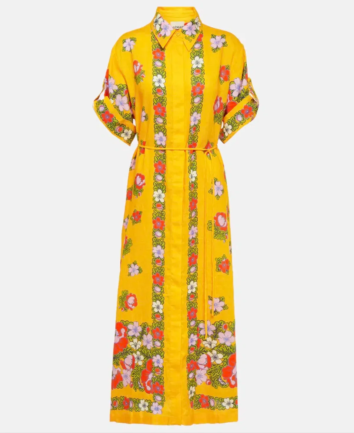Alemais Belted Floral Linen Shirt Dress Yellow Size 12 - Image 2