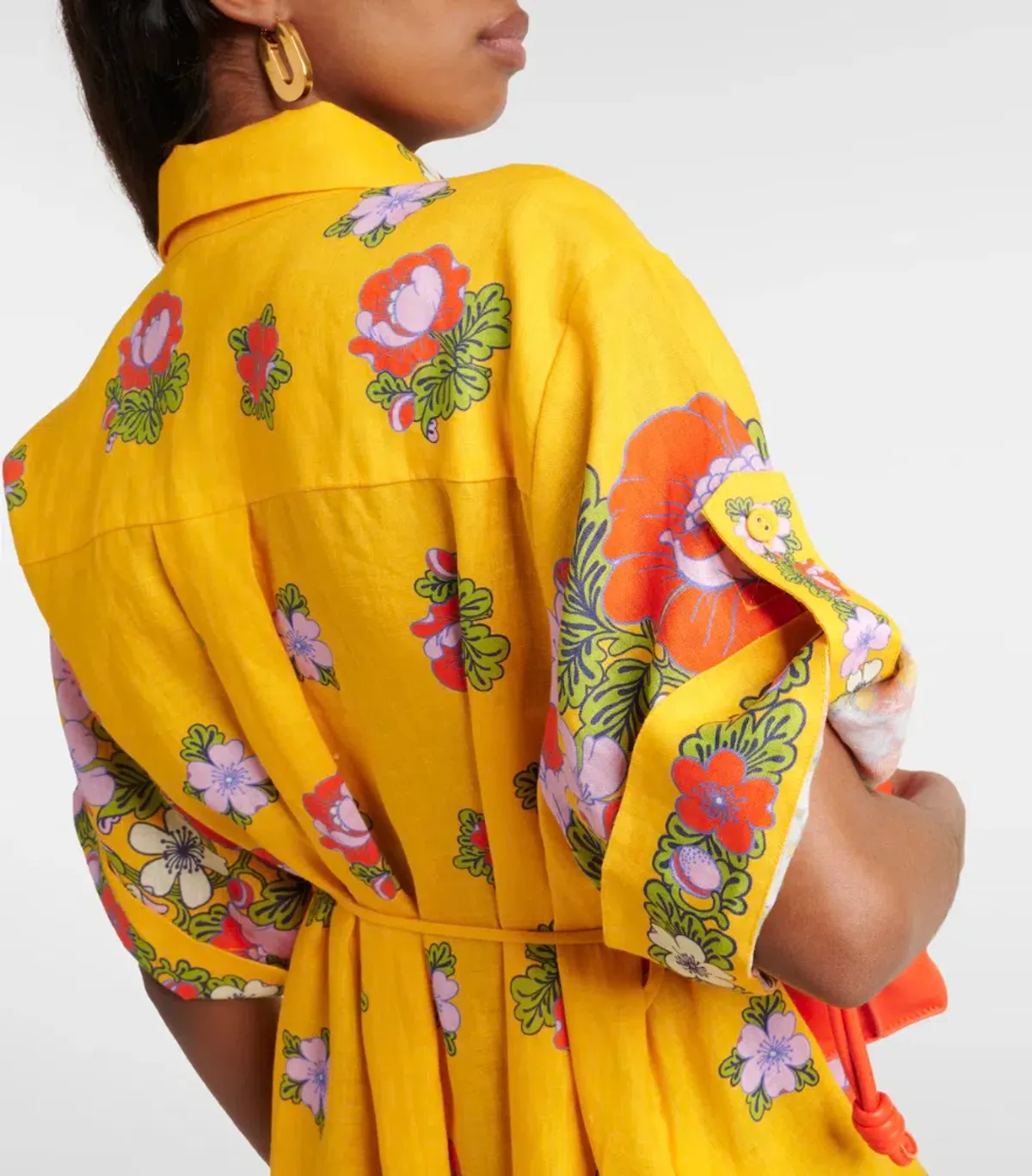 Alemais Belted Floral Linen Shirt Dress Yellow Size 12 - Image 5