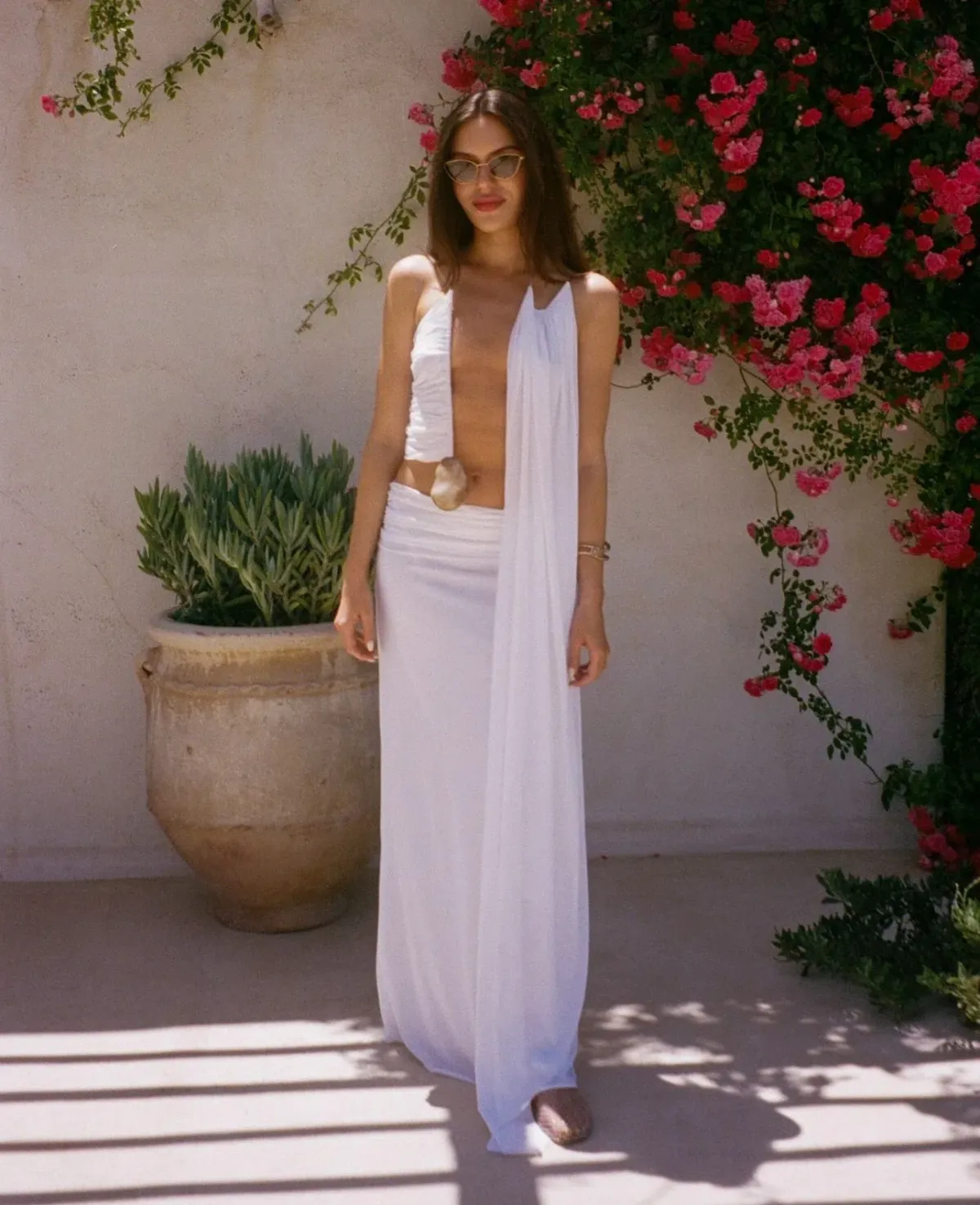 Christopher Esber Elliptic Stone Drape Maxi Dress White Size 6 - Image 1