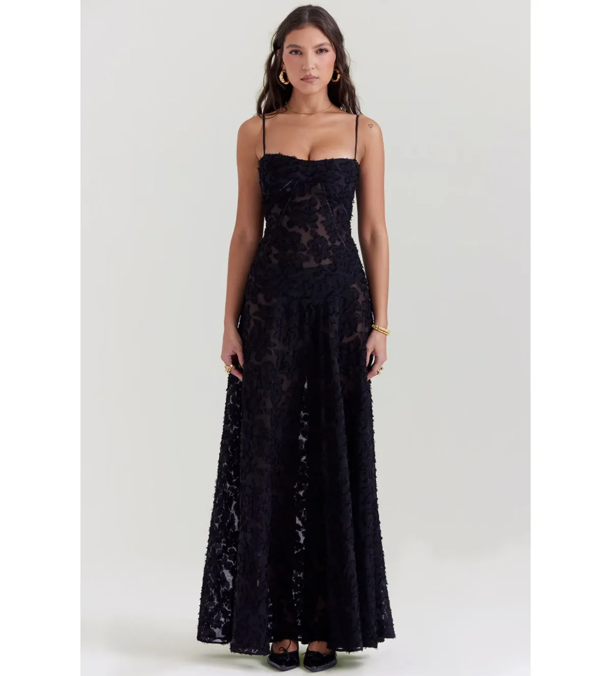 House of CB Seren Black Floral Lace Back Maxi Dress Size M/AU 10 - Image 1