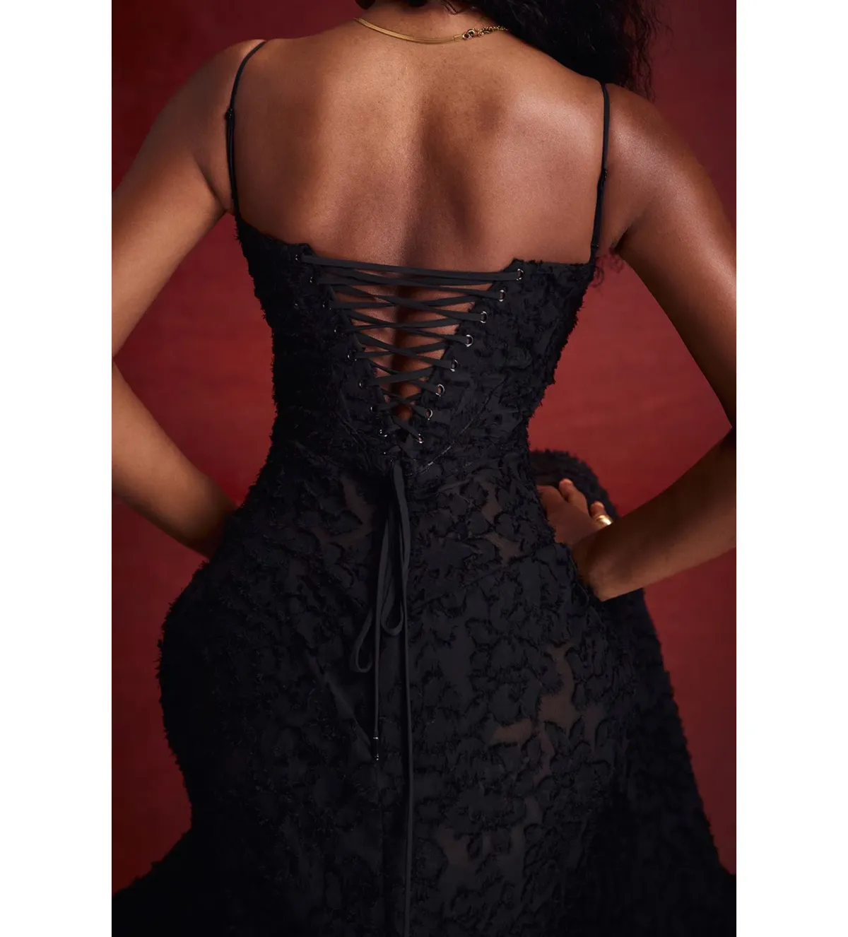 House of CB Seren Black Floral Lace Back Maxi Dress Size M/AU 10 - Image 4