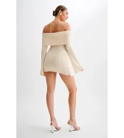 MESHKI Camryn Off Shoulder Tie Knit Mini Dress in Cream Marle Size S/AU 8 for rent on The Volte - image 3