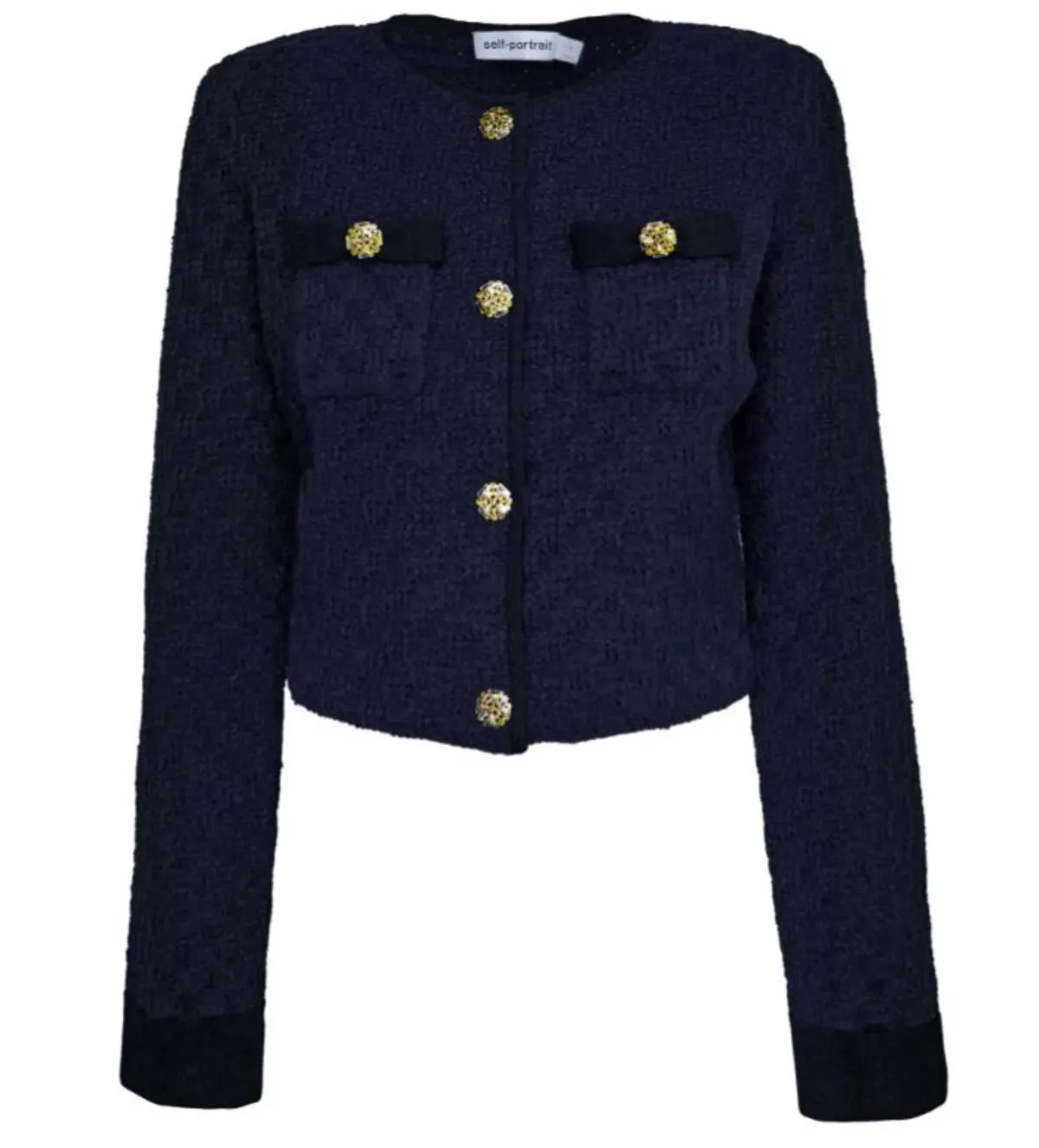 Self Portrait Navy Weave Cropped Cardigan Size M/AU 8 - Image 5