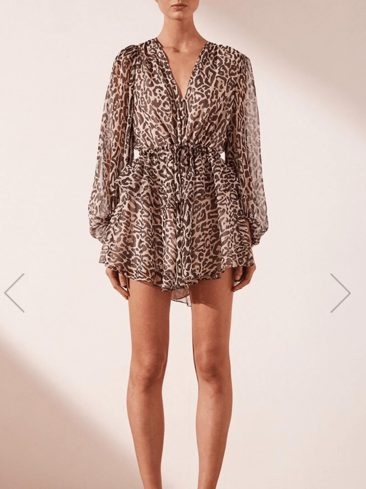 Shona Joy Mariposa drawstring mini dress leopard print size 12  - Image 2