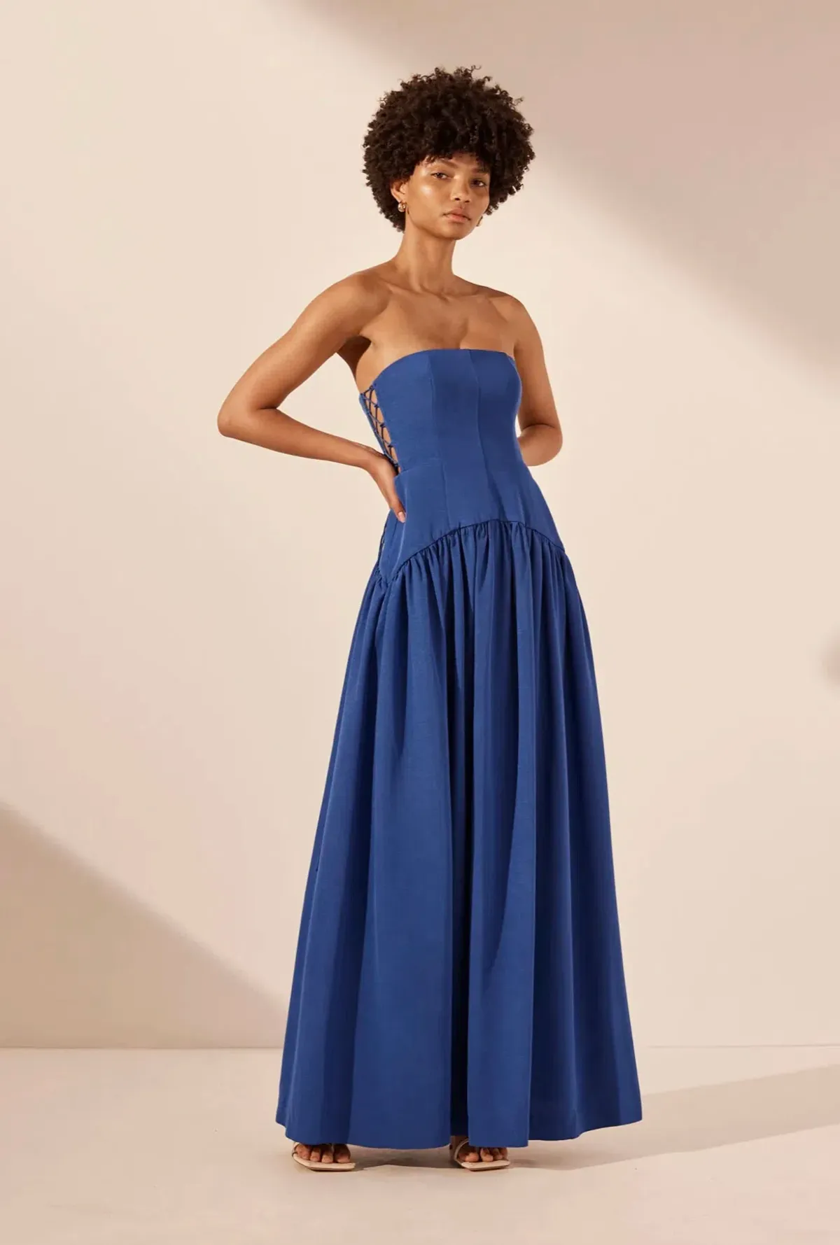 Shona Joy Vento Lace Up Strapless Maxi Dress in Cobalt Blue Size 10 - Image 4