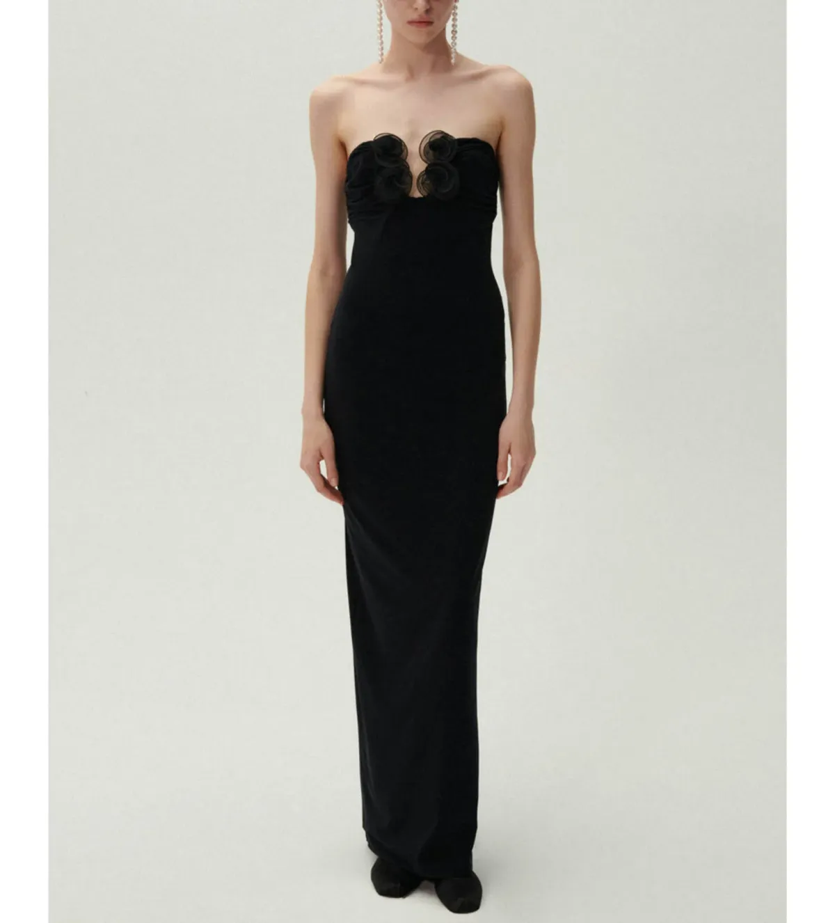 Magda Butrym Strapless Flower Appliqué Maxi Dress Black Size 6 - Image 1