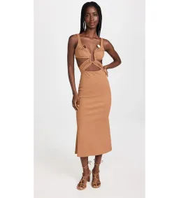 Christopher Esber Crossed Panel Ruched Crystal Dress Tan Size 10 for rent on The Volte - image 1