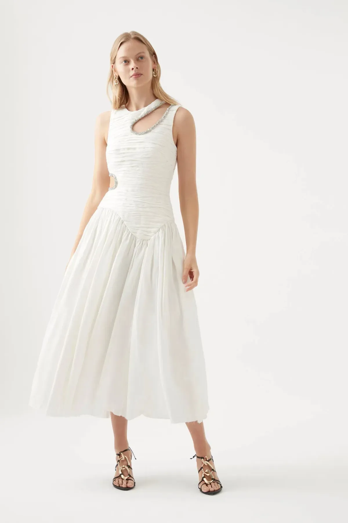 Aje Jolie Abstract Cut Out Midi Dress Ivory Size AU 10 - Image 1