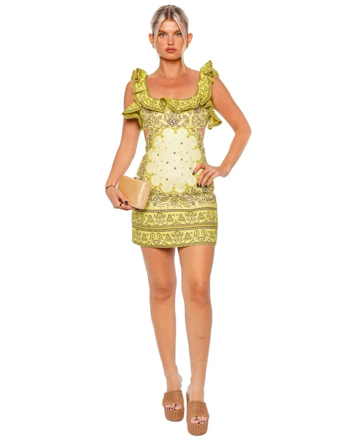 Zimmermann Matchmaker Cutout Ruffled Printed Linen Mini Dress Yellow Bandana Size 2 / AU 12 - Image 1