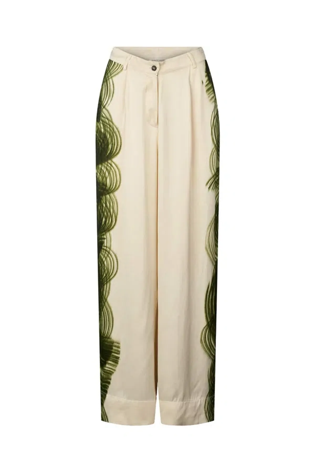 Rabens Saloner Magny Swirl String Elastic Cami and Briana Swirl Pleat Wide Pant Set in Olive Chalk Combo Size AU 10 - Image 6