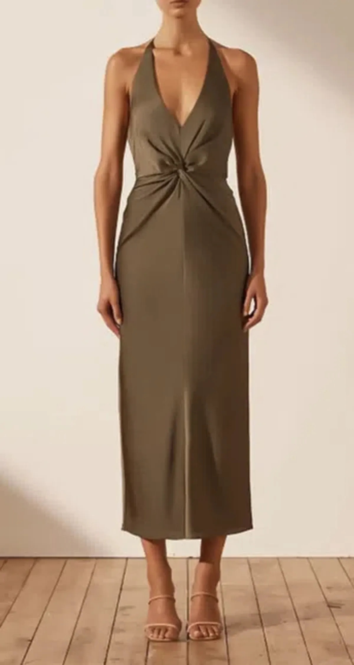 Shona Joy Luxe Twist Front Halter Midi Dress Green Size 8 - Image 1